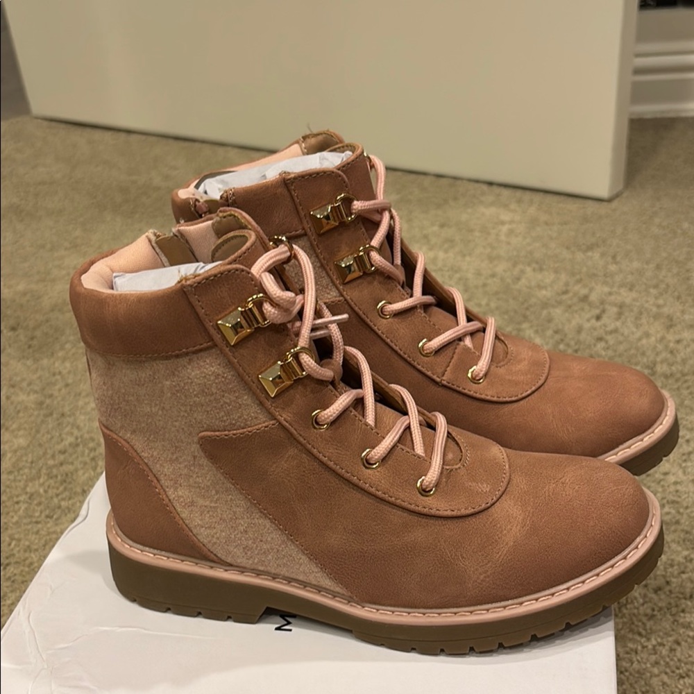 New Marc Fisher Kids Tan Boots with Pink Laces